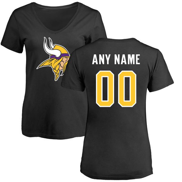 Women Minnesota Vikings NFL Pro Line Black Custom Name and Number Logo Slim Fit T-Shirt->nfl t-shirts->Sports Accessory